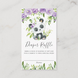 Cute Panda Paarse Floral Greenery Diaper Raffle Informatiekaartje