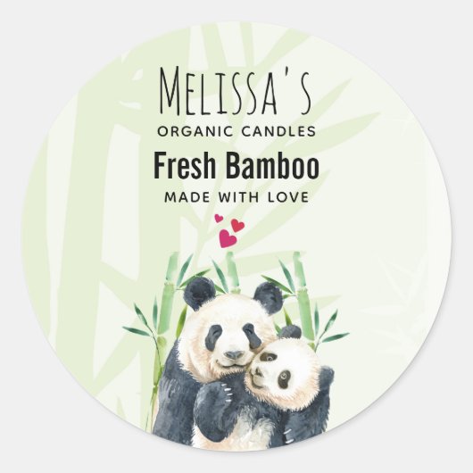 Cute Panda Pair & Bamboo Waterverf Candle Soap Ronde Sticker (Voorkant)