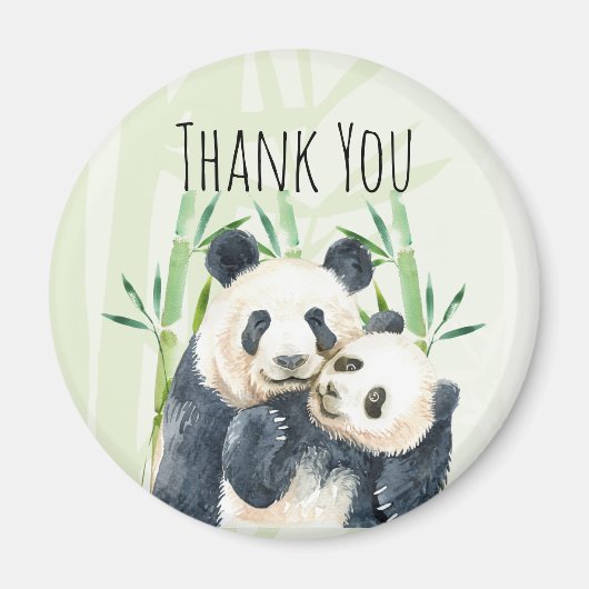 Cute Panda Pair & Bamboo Waterverf Dank u wel Magneet (Voorkant)