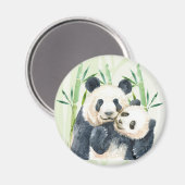 Cute Panda Pair & Bamboo Waterverf Magneet (Voorkant / Achterkant)