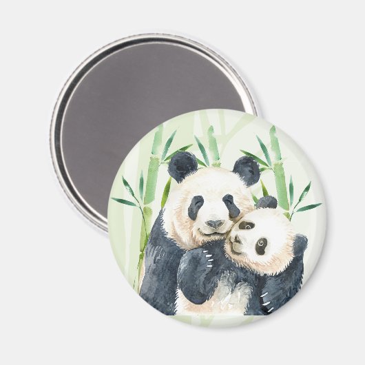 Cute Panda Pair & Bamboo Waterverf Magneet (Voorkant / Achterkant)