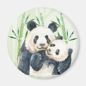 Cute Panda Pair & Bamboo Waterverf Magneet (Voorkant)