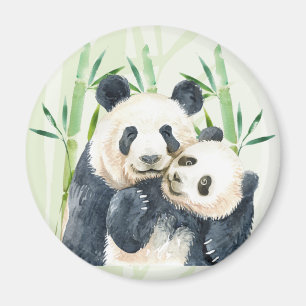 Cute Panda Pair & Bamboo Waterverf Magneet
