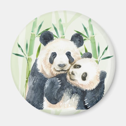 Cute Panda Pair & Bamboo Waterverf Magneet (Voorkant)