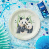 Cute Panda Pair & Bamboo Waterverf Papieren Bordje (Feest)