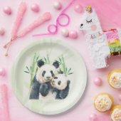 Cute Panda Pair & Bamboo Waterverf Papieren Bordje (Feest)