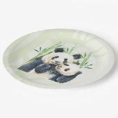 Cute Panda Pair & Bamboo Waterverf Papieren Bordje (Gekanteld)