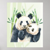 Cute Panda Pair & Bamboo Waterverf Poster (Voorkant)