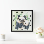Cute Panda Pair in Bamboo Waterverf Grote klok (Huis)