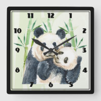 Cute Panda Pair in Bamboo Waterverf Grote klok