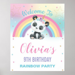Cute Panda Pandacorn Rainbow Birthday Welkom Poster