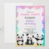 Cute panda party invitation kaart (Voorkant / Achterkant)