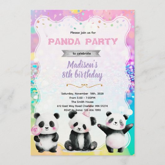 Cute panda party invitation kaart (Voorkant)