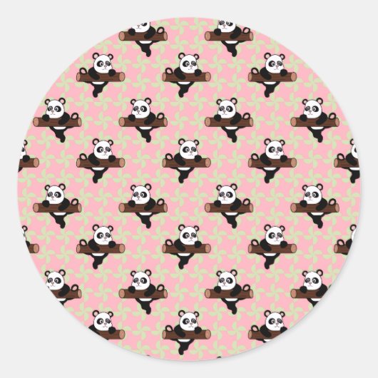 Cute Panda-patroon op roze – Kawaii naadloos  Ronde Sticker (Voorkant)