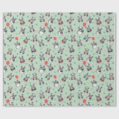 Cute Panda Pattern Birthday | Groen Cadeaupapier (Vlak)