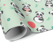 Cute Panda Pattern Birthday | Groen Cadeaupapier (Rol Hoek)