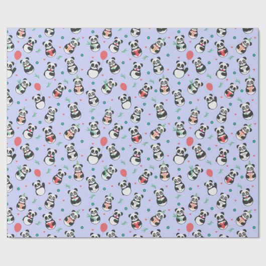 Cute Panda Pattern Birthday | PAARS Cadeaupapier (Vlak)