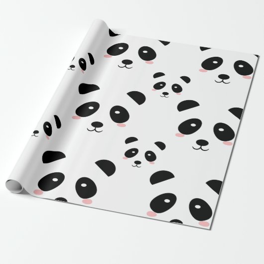 Cute Panda Pattern Black and White Cadeaupapier (Uitgerold)