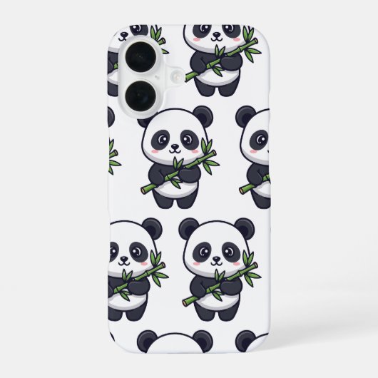 Cute Panda Pattern iPhone Case – Black & White 16 Hoesje (Achterkant)