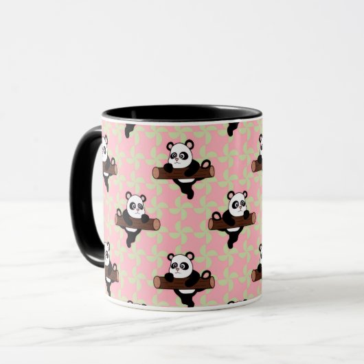 Cute Panda Pattern on Pink – Kawaii Seamless Mok (Voorkant links)