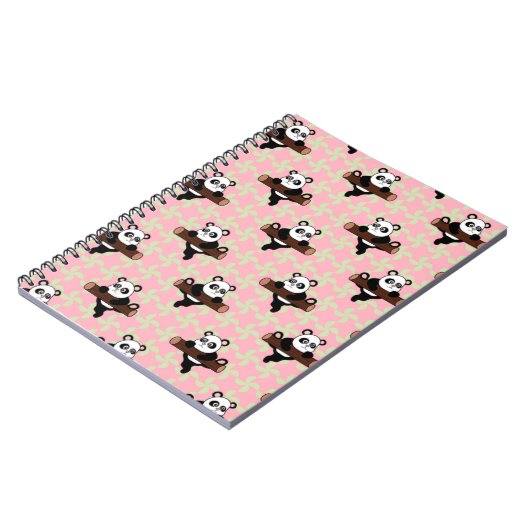Cute Panda Pattern on Pink – Kawaii Seamless Notitieboek (Linkerzijde)