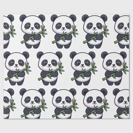 Cute Panda Pattern Wrapping Paper – Minimal Black Cadeaupapier (Vlak)
