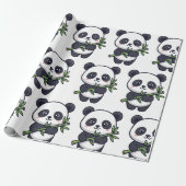 Cute Panda Pattern Wrapping Paper – Minimal Black Cadeaupapier (Uitgerold)