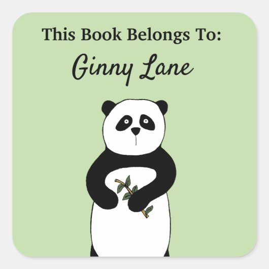Cute Panda Personalized Book Bord Vierkante Sticker (Voorkant)