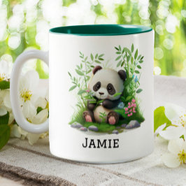 Cute Panda Persoonlijke Floral Bamboo Tweekleurige Koffiemok
