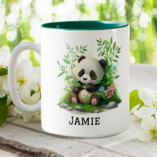 Cute Panda Persoonlijke Floral Bamboo Tweekleurige Koffiemok