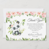 Cute Panda Pink Floral Greenery Baby shower Girl Bedankkaart (Voorkant)
