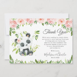 Cute Panda Pink Floral Greenery Baby shower Girl Bedankkaart