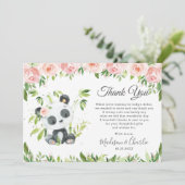 Cute Panda Pink Floral Greenery Baby shower Girl Bedankkaart (Staand voorkant)