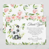 Cute Panda Pink Floral Greenery Baby shower Girl Bedankkaart (Voorkant / Achterkant)
