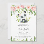 Cute Panda Pink Floral Greenery Baby shower Girl Kaart (Voorkant)