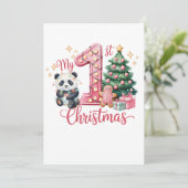 Cute Panda Pink My First Christmas Birthday Kaart (Staand voorkant)