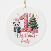 Cute Panda Pink My First Christmas Personalize Keramisch Ornament (Achterkant)