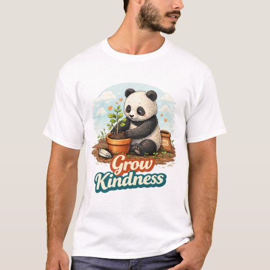 Cute Panda Planting Tree – Grow Kindness T-shirt (Voorkant)