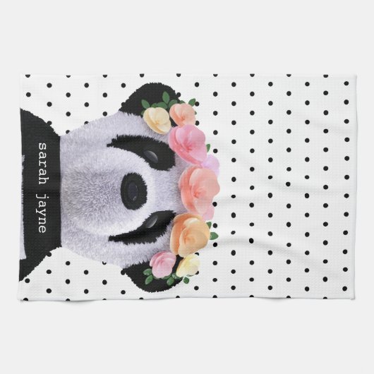 Cute Panda Polka Dot Personalized Kitchen Towel Theedoek (Horizontaal)