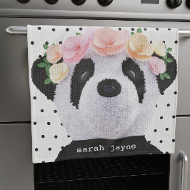 Cute Panda Polka Dot Personalized Kitchen Towel Theedoek