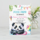 Cute panda pool theme invite kaart (Staand voorkant)