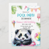Cute panda pool theme invite kaart (Voorkant / Achterkant)