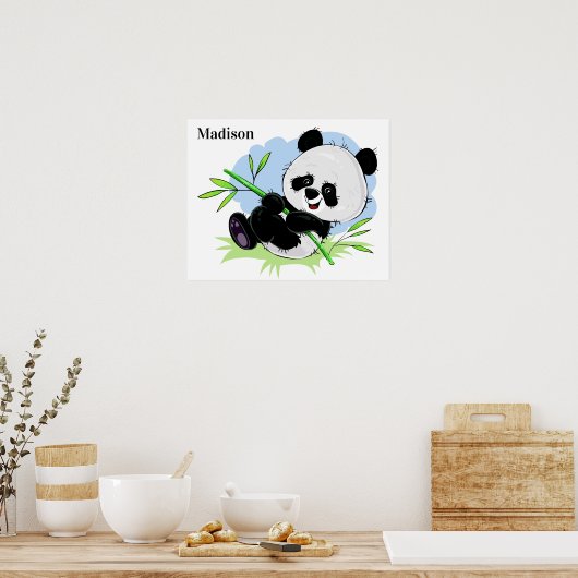 Cute Panda, poster met aangepaste naam (Keuken)