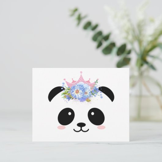 Cute panda princeskroon briefkaart (Staand voorkant)