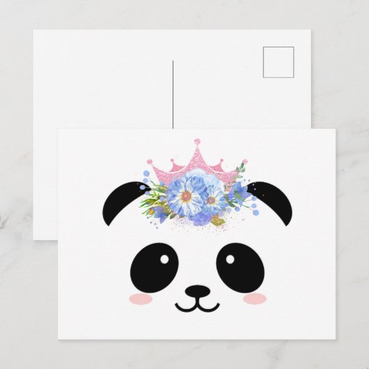 Cute panda princeskroon briefkaart (Voorkant / Achterkant)