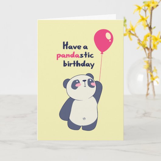 Cute Panda Pun Pandastic Bday Funny Birthday Kaart (Gele Bloem)