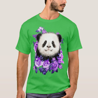 Cute Panda Purple Flowers Panda Lovers Gift T-shirt