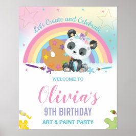 Cute Panda Rainbow Paint Art Birthday Welkom Poster