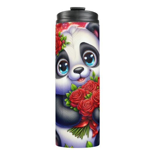 Cute Panda Red Rose Bouquet Wrap Thermosbeker (Voorkant)