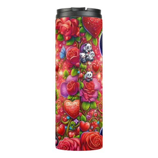 Cute Panda Red Rose Bouquet Wrap Thermosbeker (Achterkant)